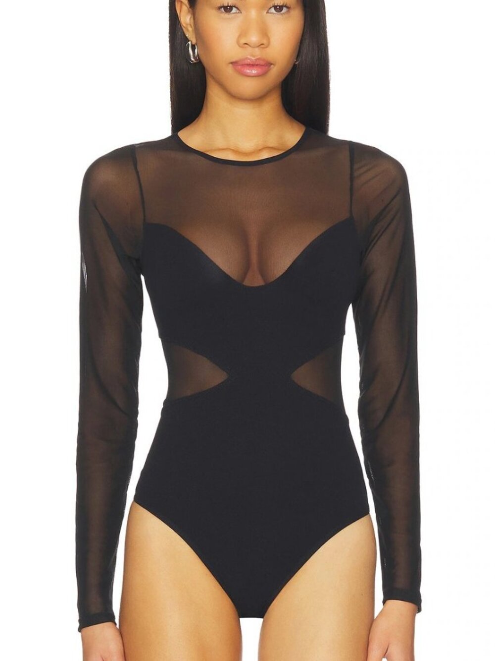 NWT FREE PEOPLE All An Illusion Bodysuit Black Mesh Sheer Long Sleeve XS/S